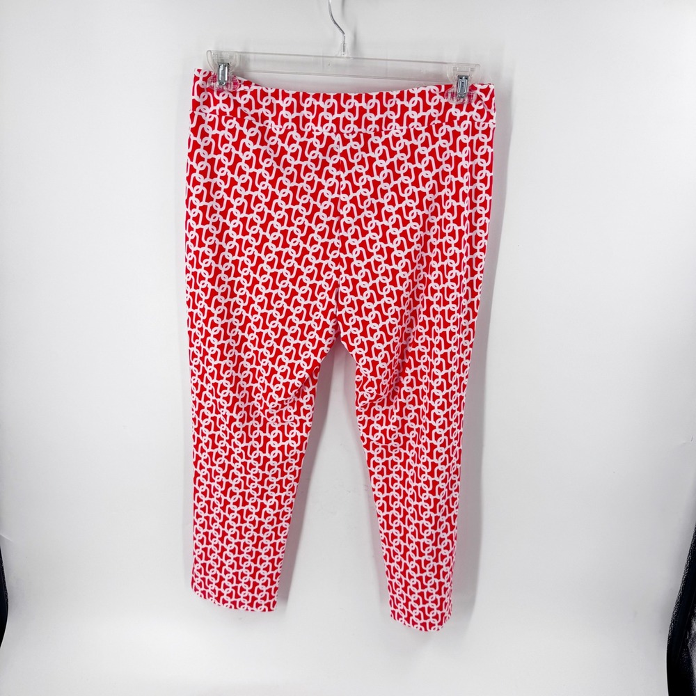 Jude Connally Pants Red White Chain Link Print Cropped Capri Size M Made USA - Picture 4 of 5